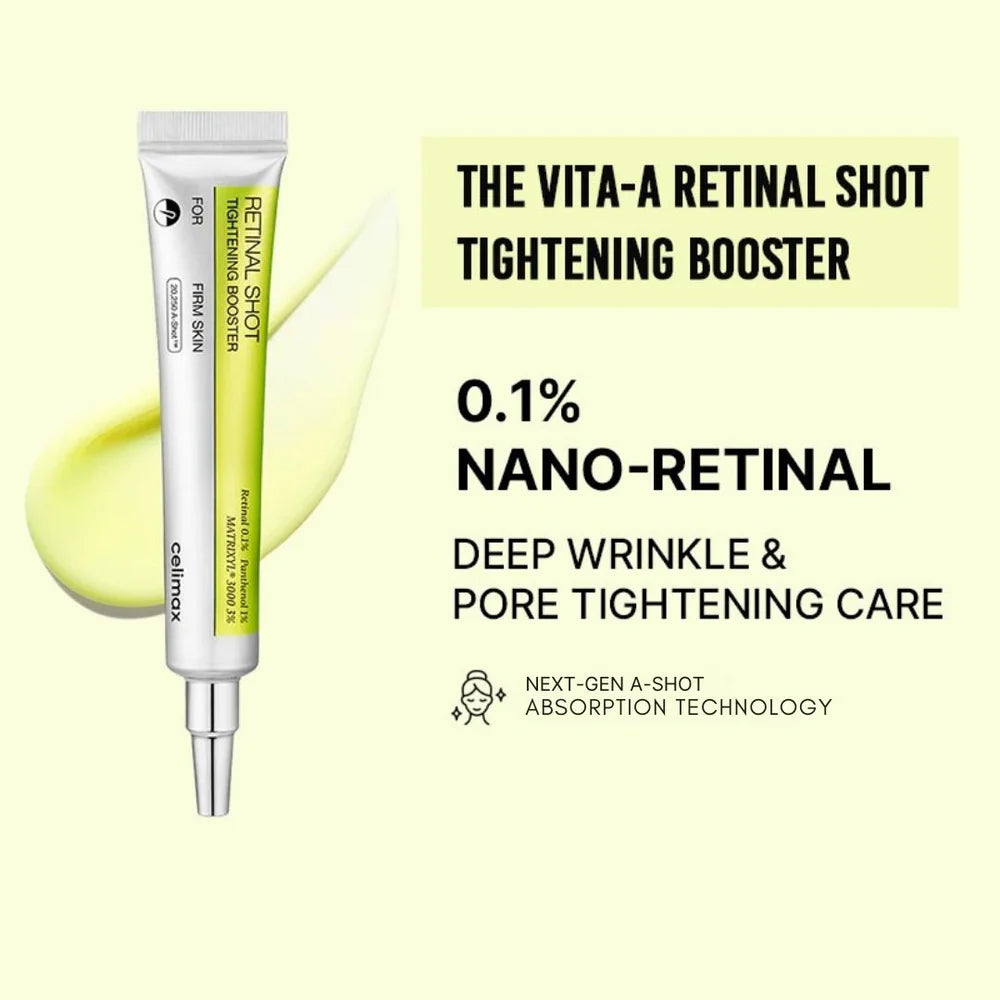 Celimax Vita-A Retinal Shot Booster | Pack of 2 x 15ml | 0.1% Retinal + 3% Matrixyl | Pore Minimizer & Firming
