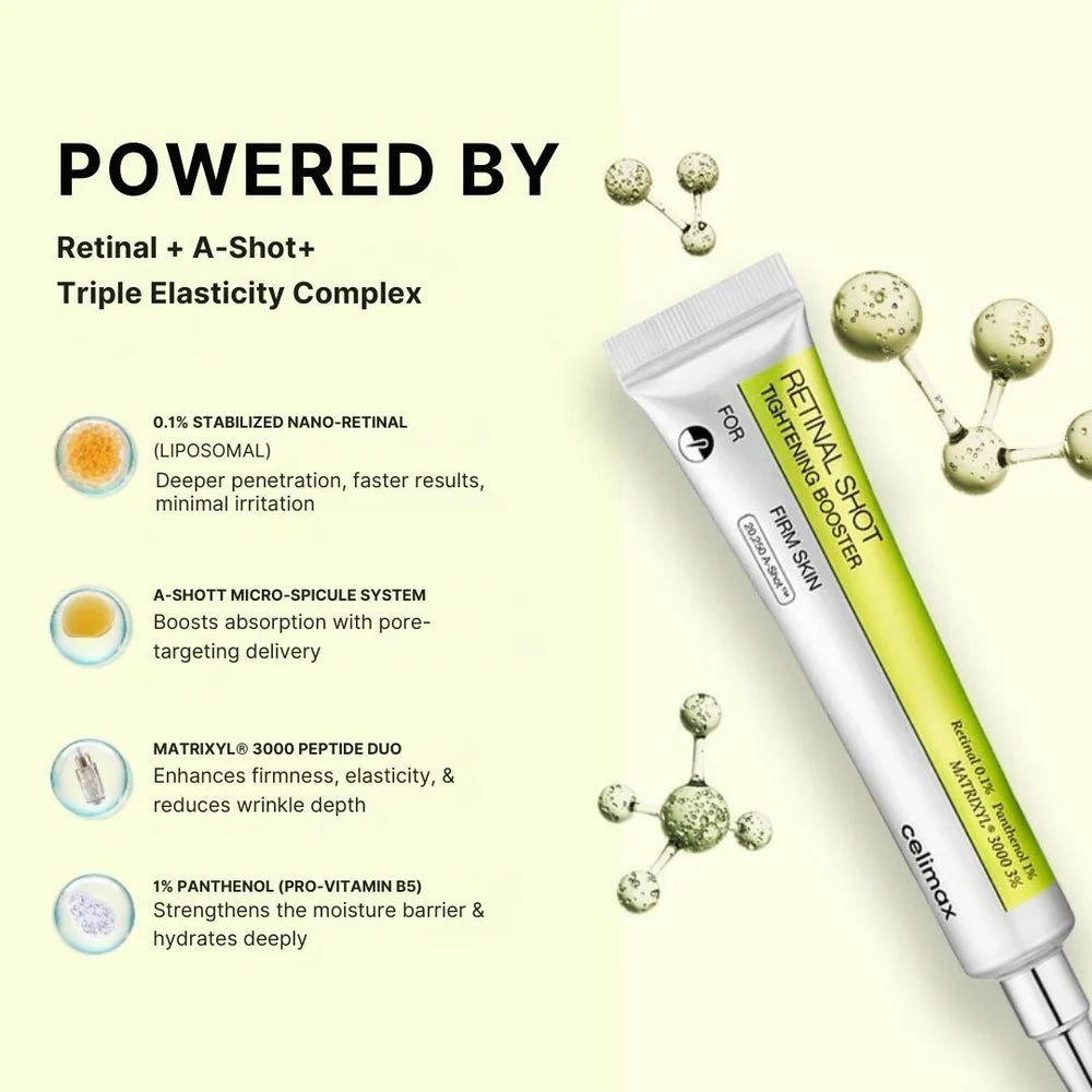 Celimax Vita-A Retinal Shot Booster | Pack of 2 x 15ml | 0.1% Retinal + 3% Matrixyl | Pore Minimizer & Firming