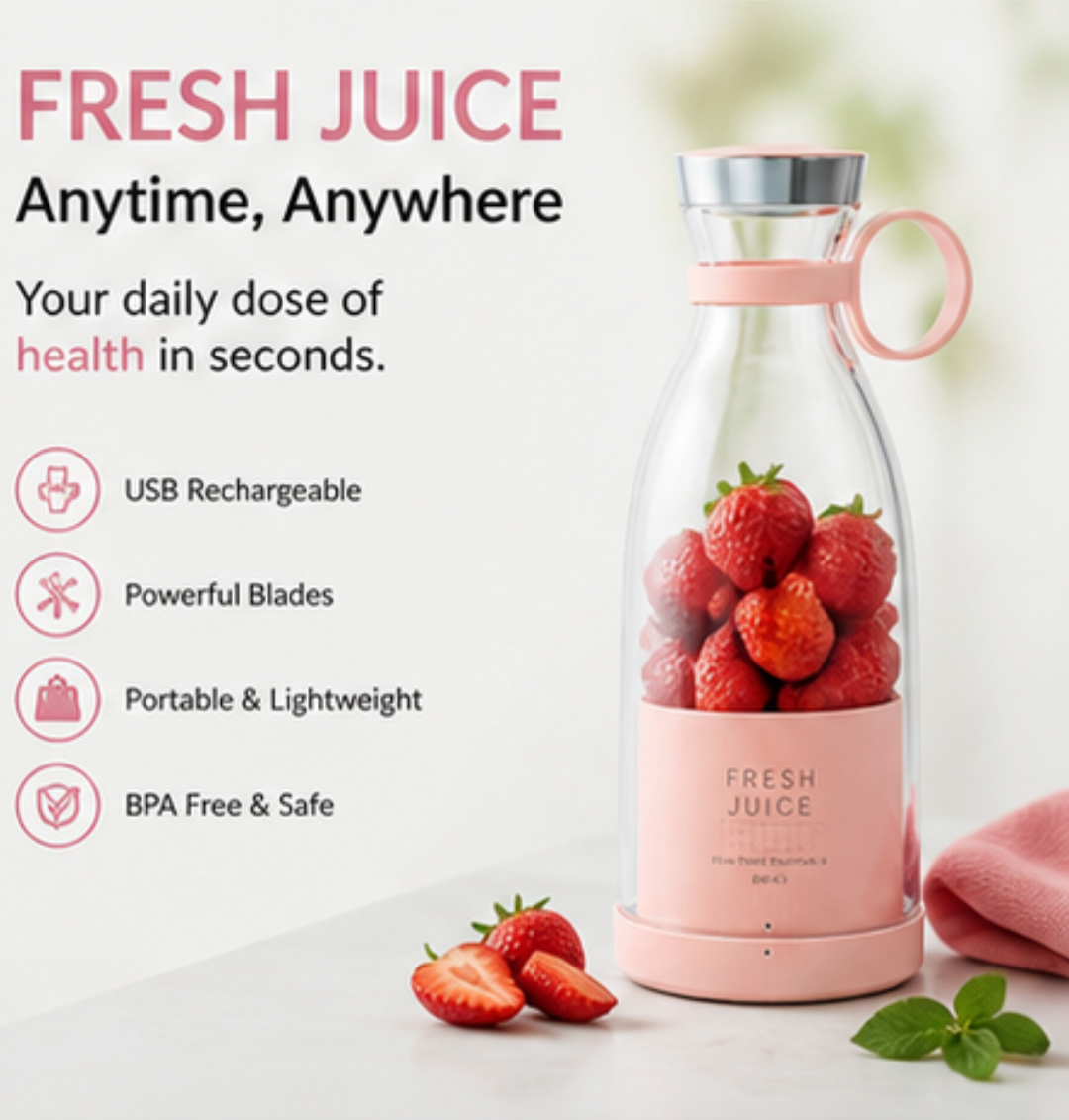 Fresh Juice Portable Blender | USB Rechargeable Mini Juicer Bottle for Smoothies & Shakes