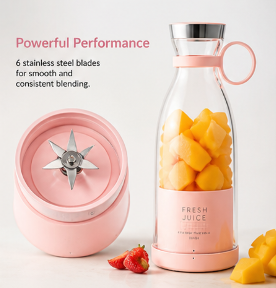 Fresh Juice Portable Blender | USB Rechargeable Mini Juicer Bottle for Smoothies & Shakes